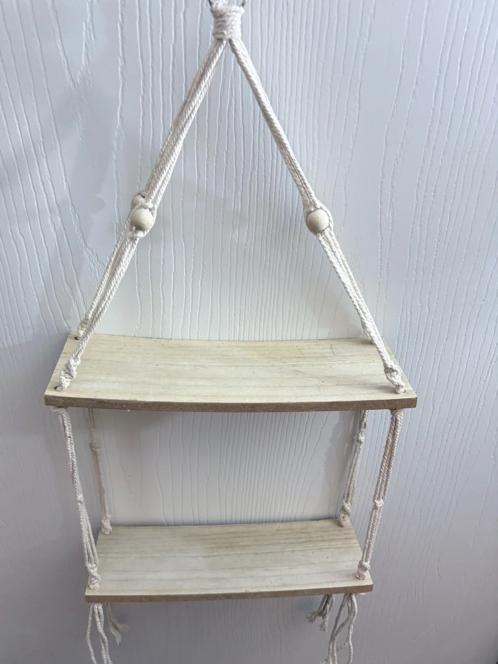 🔥🏷️Macrame Wall Hanging Shelf  2 Tiers Boho Wall Decor Floating 12x4x31